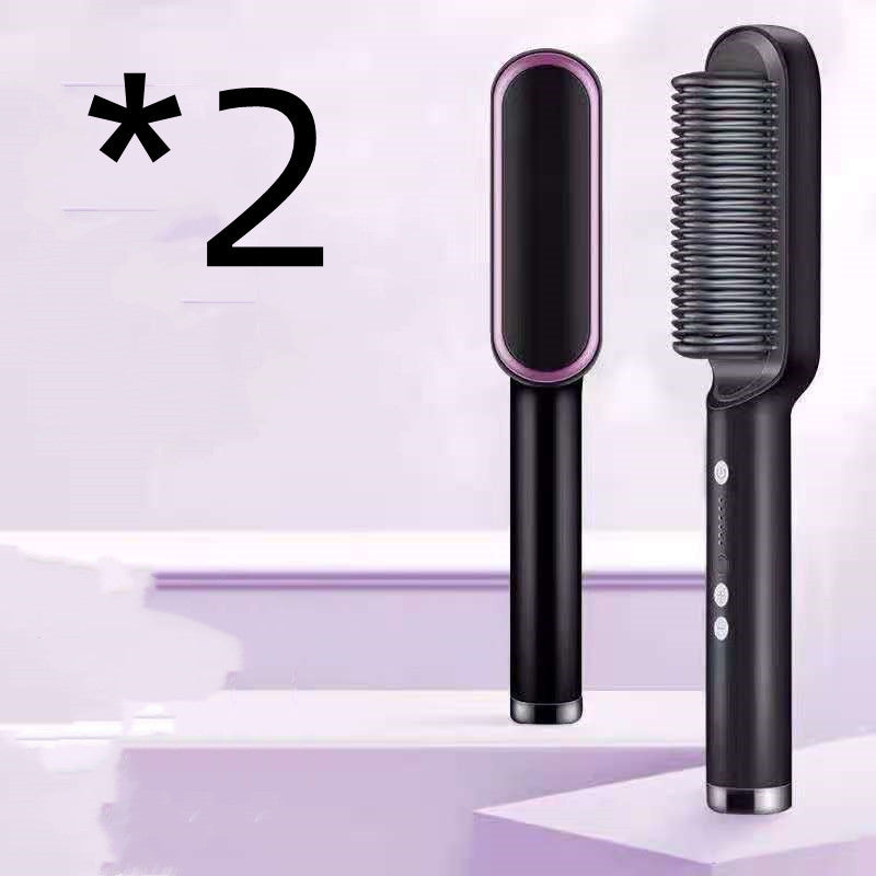 New 2 In 1 Hair Straightener Hot Comb Negative Ion Curling Tong Dual-purpose Electric Hair Brush - Glowbox