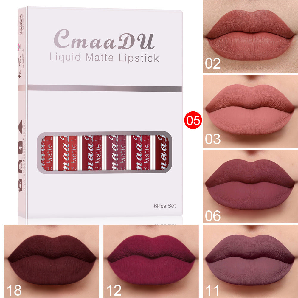 6 Boxes Of Matte Non-stick Cup Waterproof Lipstick Long Lasting Lip Gloss - Glowbox