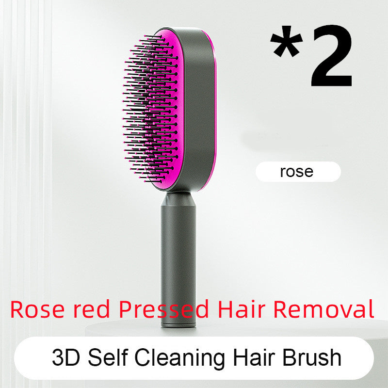 Self Cleaning Hair Brush For Women One-key Cleaning Hair Loss Airbag Massage Scalp Comb Anti-Static Hairbrush - Glowbox