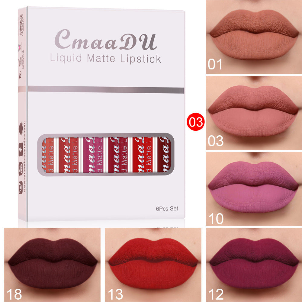 6 Boxes Of Matte Non-stick Cup Waterproof Lipstick Long Lasting Lip Gloss - Glowbox