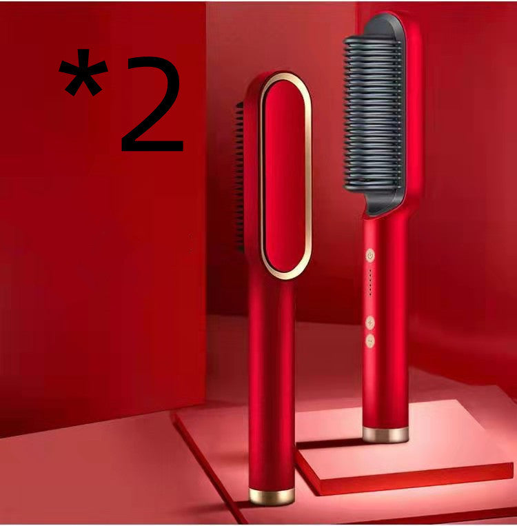 New 2 In 1 Hair Straightener Hot Comb Negative Ion Curling Tong Dual-purpose Electric Hair Brush - Glowbox