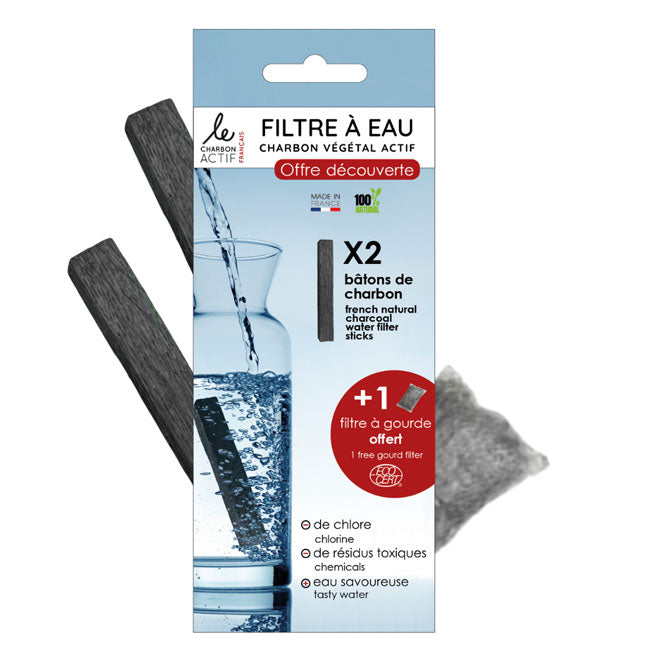 Filtres à Eau Charbon Actif Végétal – Pack Découverte (2 Bâtons + 1 Filtre Gourde Offert - Glowbox