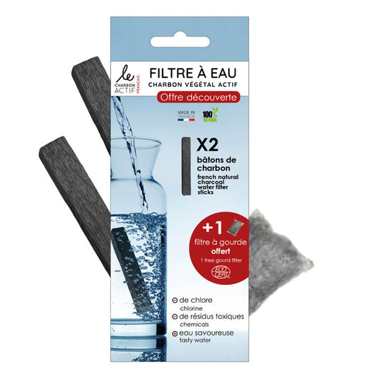 Filtres à Eau Charbon Actif Végétal – Pack Découverte (2 Bâtons + 1 Filtre Gourde Offert - Glowbox