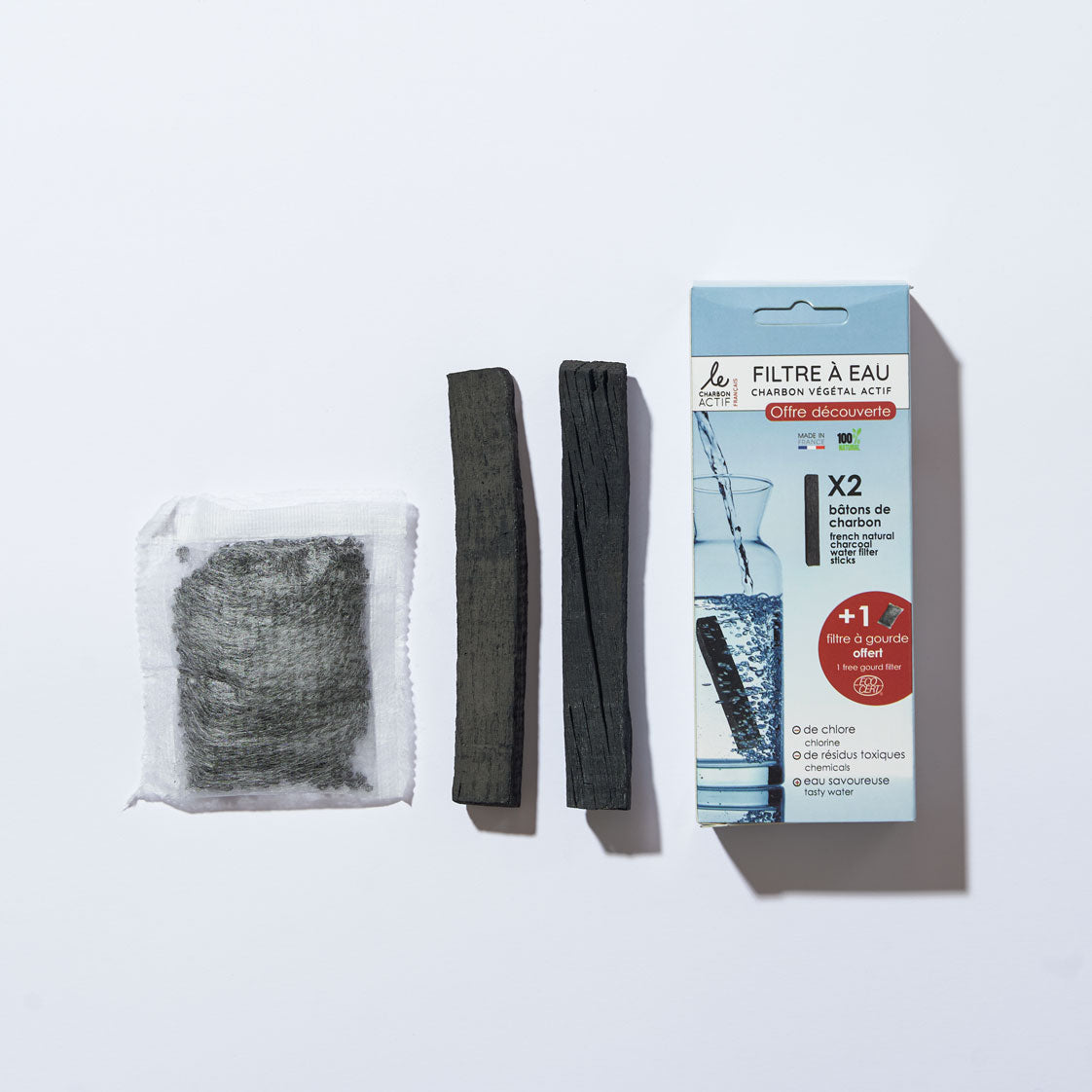 Filtres à Eau Charbon Actif Végétal – Pack Découverte (2 Bâtons + 1 Filtre Gourde Offert - Glowbox