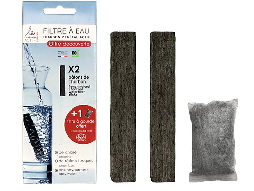 Filtres à Eau Charbon Actif Végétal – Pack Découverte (2 Bâtons + 1 Filtre Gourde Offert - Glowbox