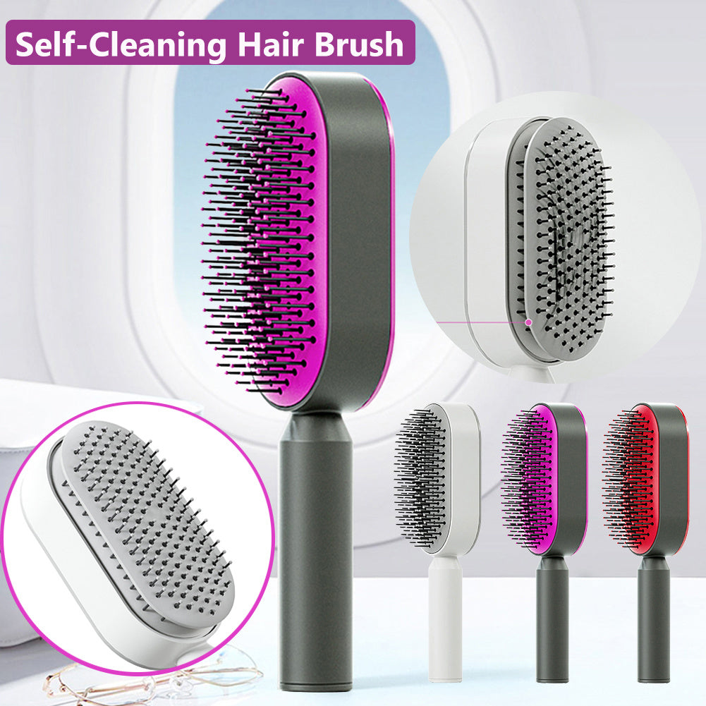 Self Cleaning Hair Brush For Women One-key Cleaning Hair Loss Airbag Massage Scalp Comb Anti-Static Hairbrush - Glowbox