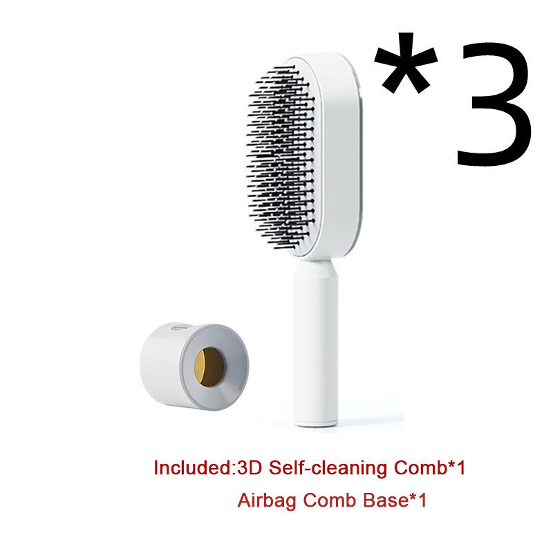 Self Cleaning Hair Brush For Women One-key Cleaning Hair Loss Airbag Massage Scalp Comb Anti-Static Hairbrush - Glowbox