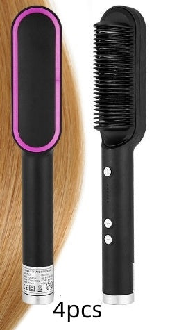 New 2 In 1 Hair Straightener Hot Comb Negative Ion Curling Tong Dual-purpose Electric Hair Brush - Glowbox