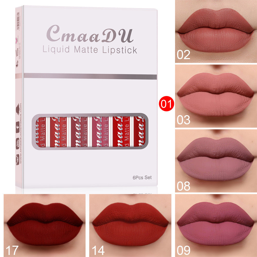 6 Boxes Of Matte Non-stick Cup Waterproof Lipstick Long Lasting Lip Gloss - Glowbox