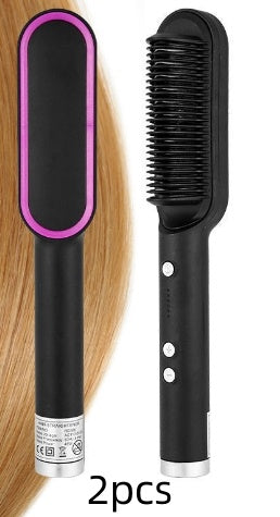 New 2 In 1 Hair Straightener Hot Comb Negative Ion Curling Tong Dual-purpose Electric Hair Brush - Glowbox
